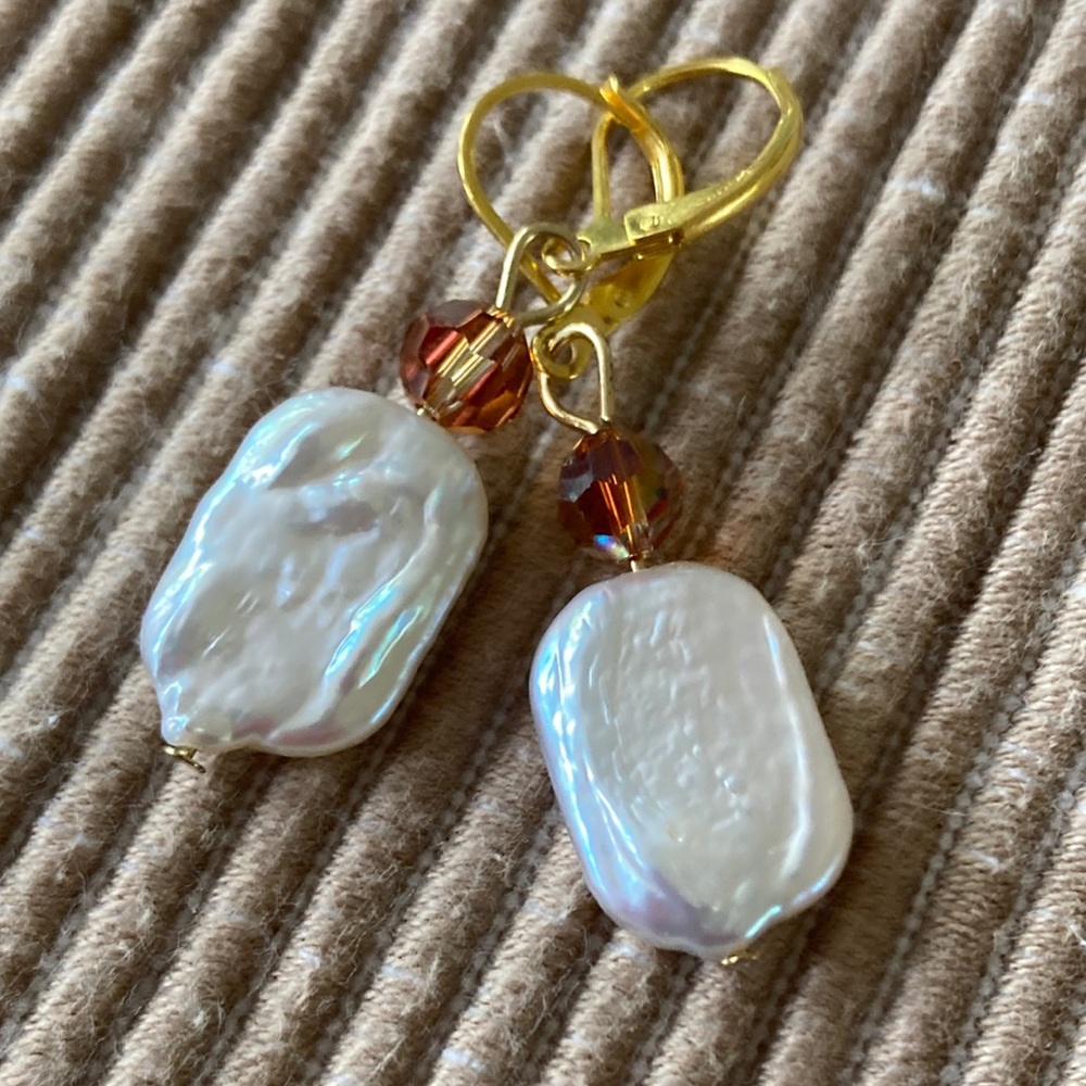 Rectangular Freshwater Pearl Swarovski Earrings